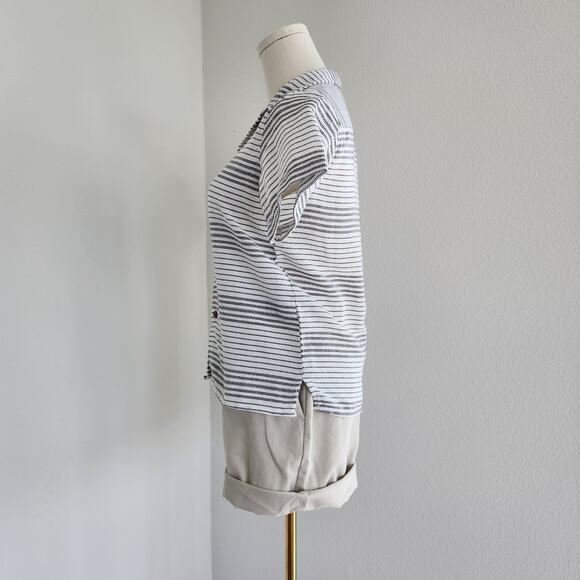 Y2K Distortion Black White Striped Button Up Collared Short Sleeve Top S - Picture 5 of 10